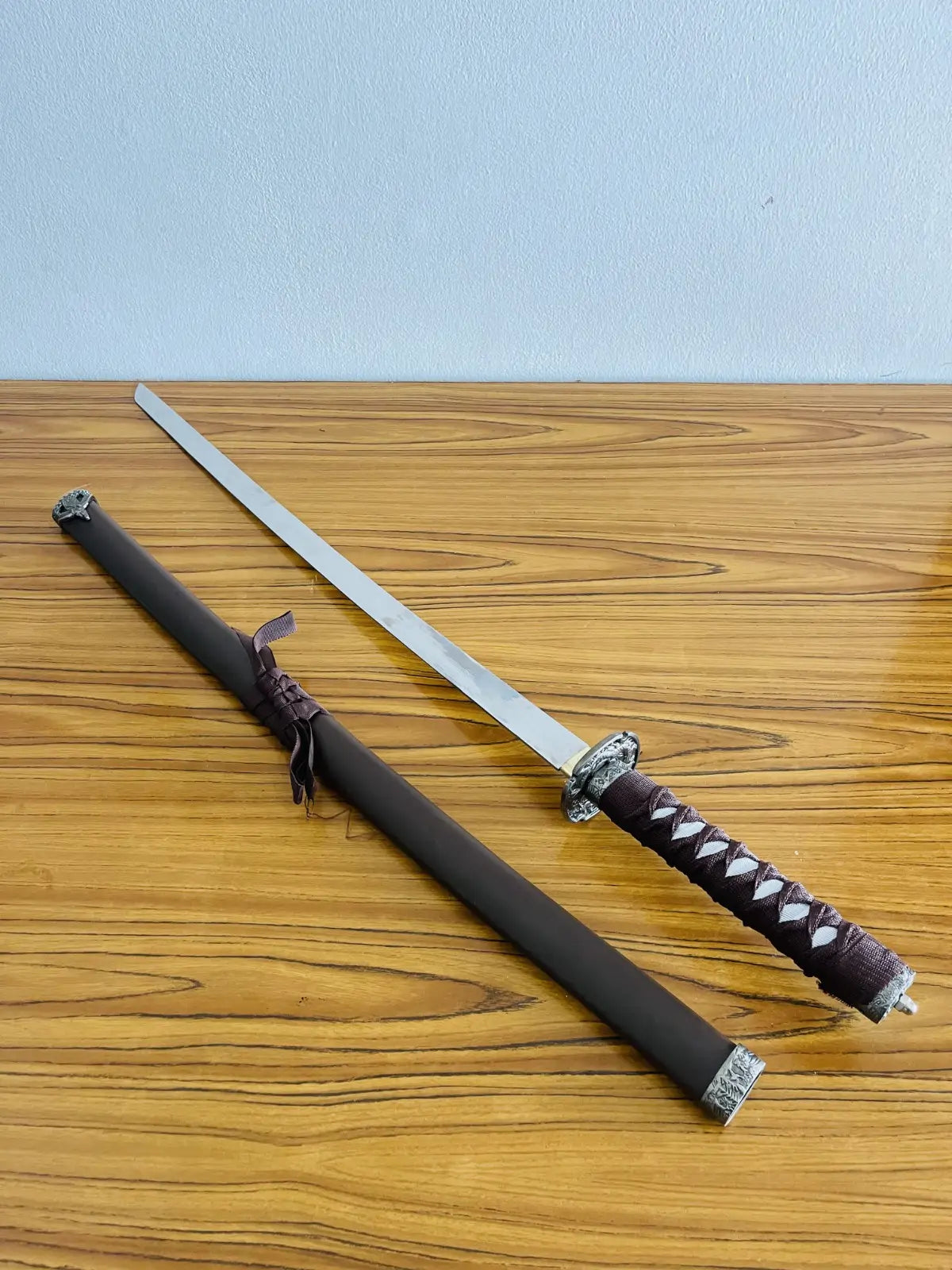 Brown Silver Blade Japanese Katana