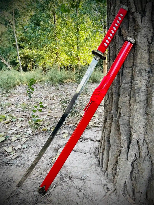 Silver Blade Japanese Katana   | Red Handle |