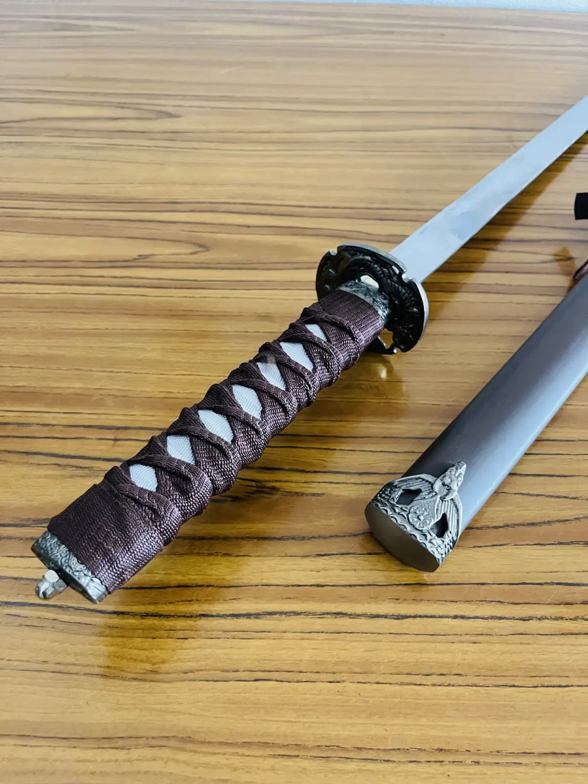 Brown Silver Blade Japanese Katana