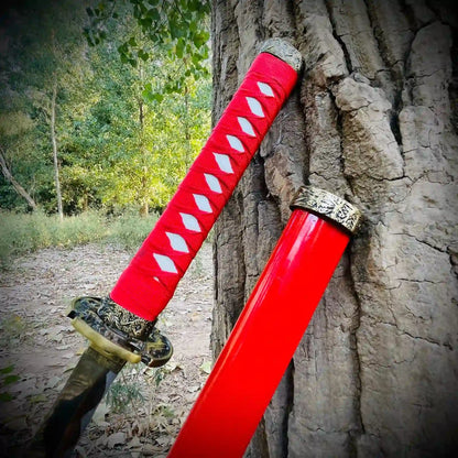 Silver Blade Japanese Katana   | Red Handle |