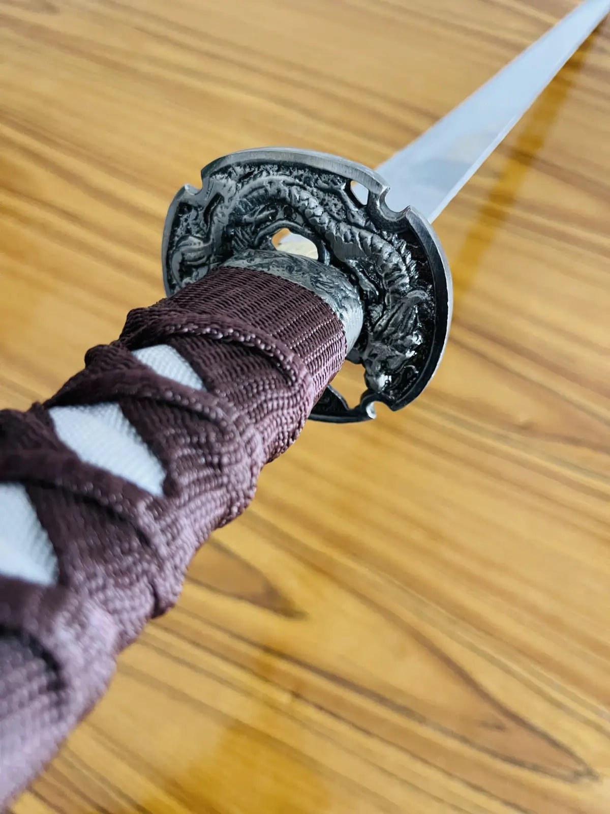 Brown Silver Blade Japanese Katana