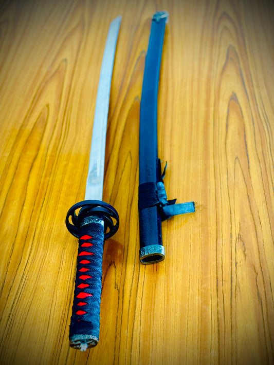 Black & Red Ring Handel  |Silver High Quality Plain Katana |