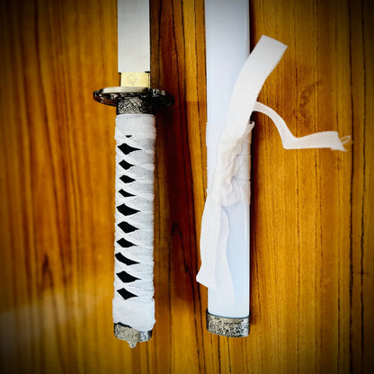 Real White and Black Handel | Silver Katana|