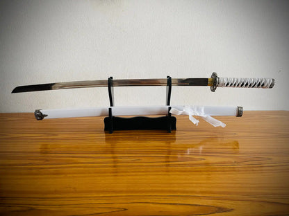 Real White and Black Handel | Silver Katana|