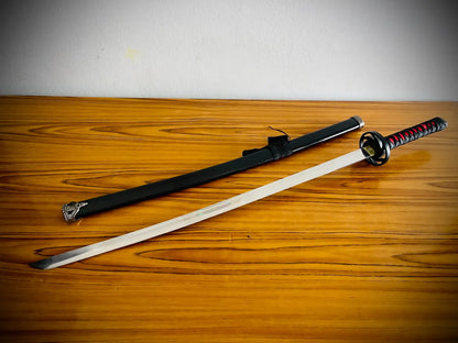Black & Red Ring Handel  |Silver High Quality Katana |